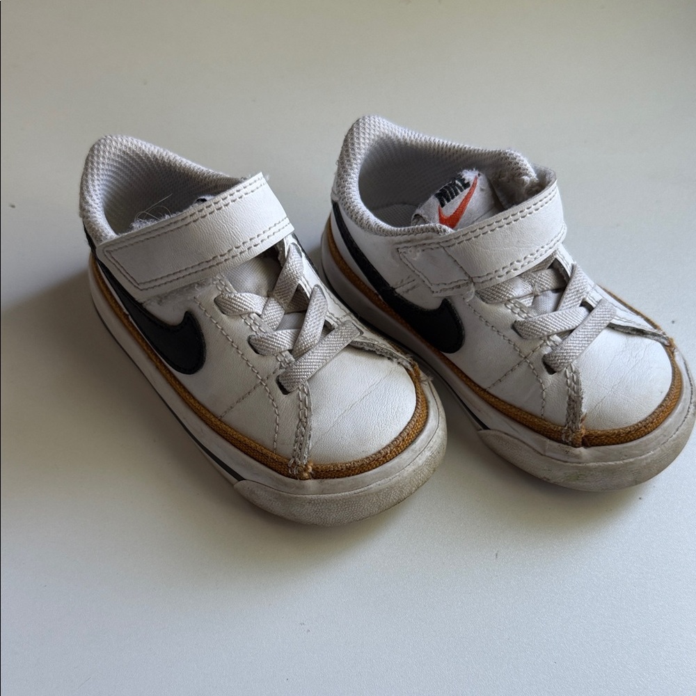 Nike Kids White and Black Sneakers with Tan Accents